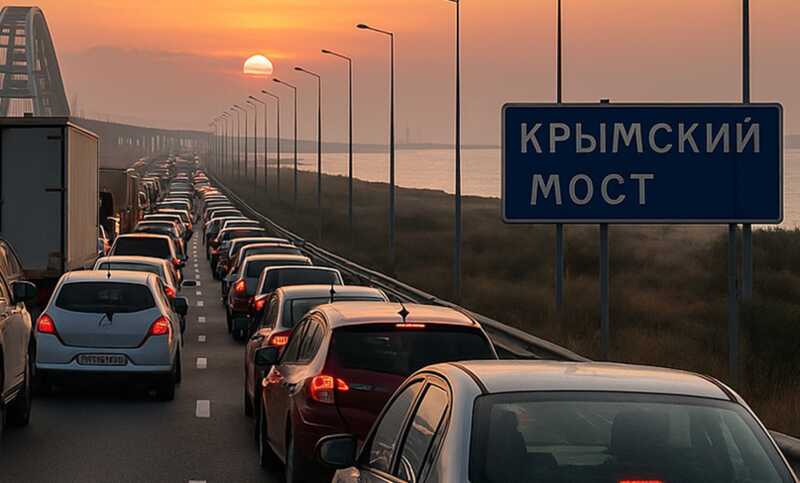 Множество автомобилей оказалось в пробке рядом с Крымским мостом